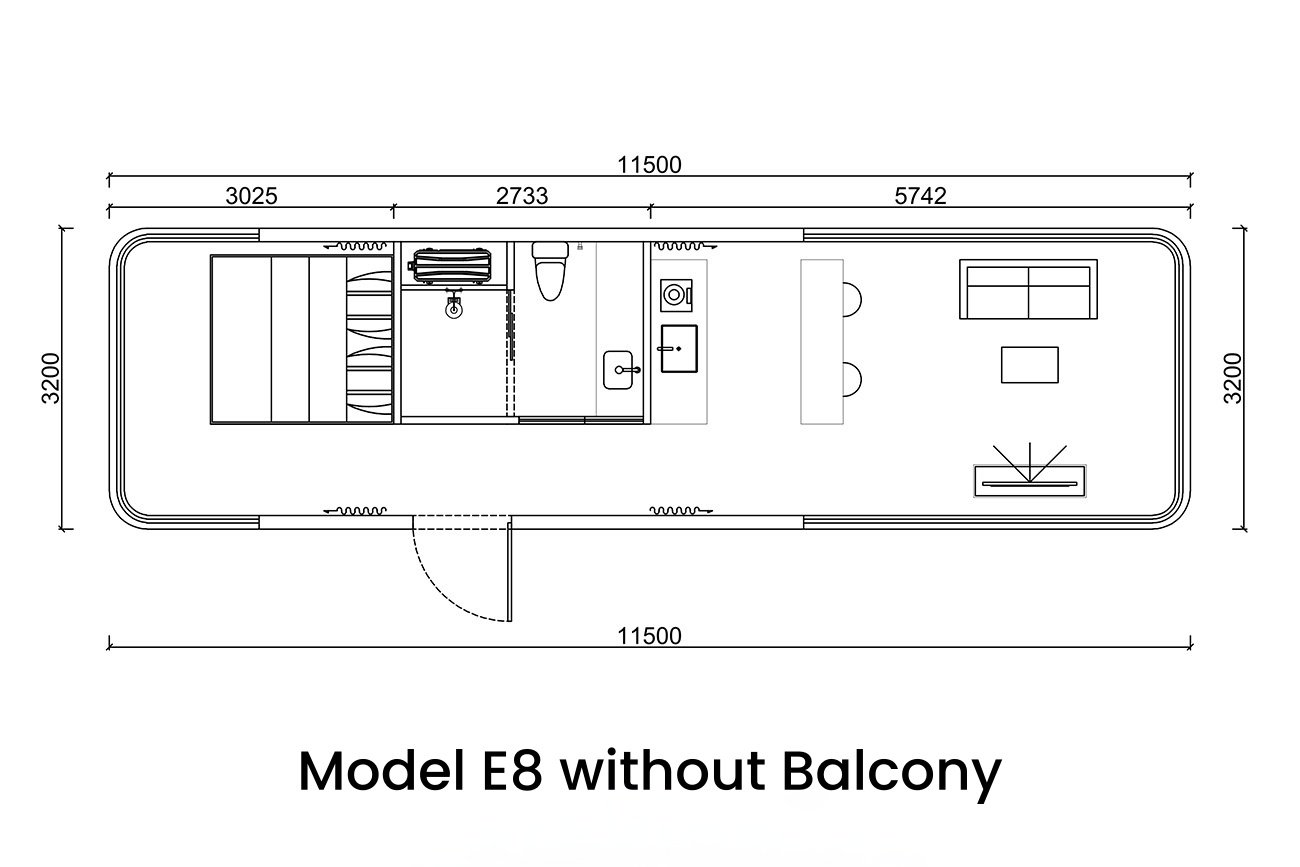 Plan de la Capsule House E8 sans balcon