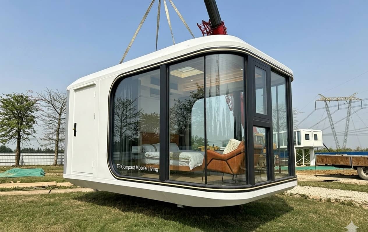 Installation d'une Capsule House E3 par grutage